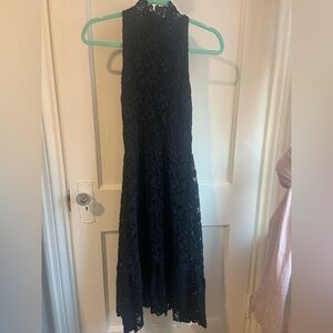 Free People Nightcap Black Lace High Neck Open Back  Midi Dress Size 2 Small